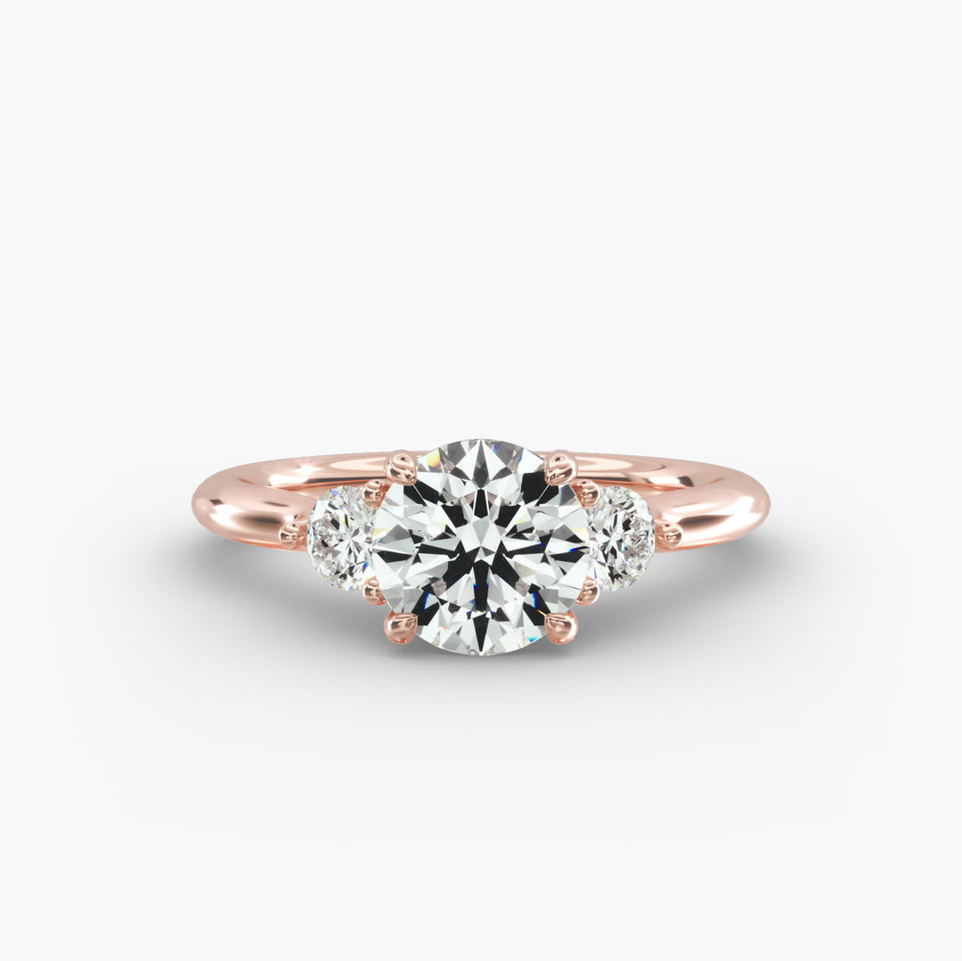 14K Gold Three Stone Round Shaped Diamond Engagement Ring