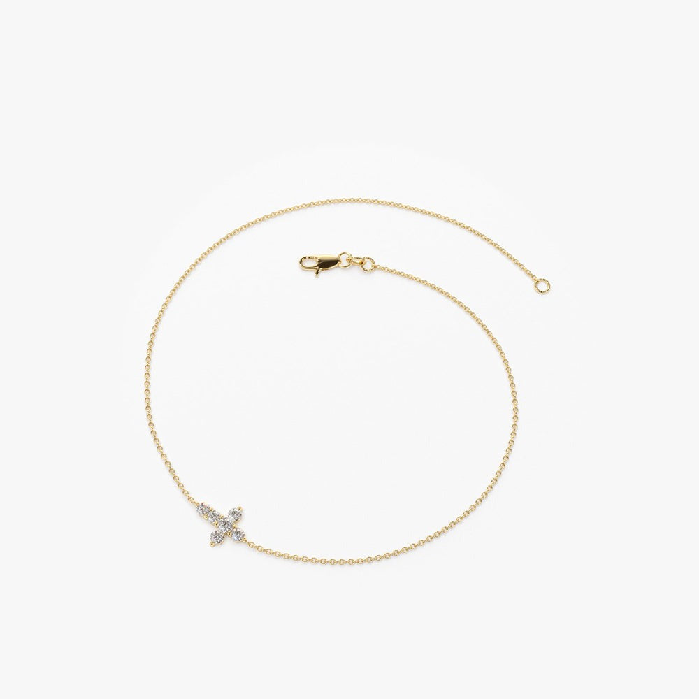 Round Cut Lab-Grown Diamond Cross Bracelet – Solid Gold, IGI Certified