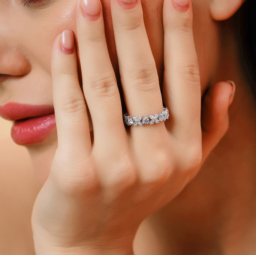 2.30 CTW Round And Marquise Lab-Grown Diamond Eternity Wedding Band Ring in 14K White Gold – IGI Certified