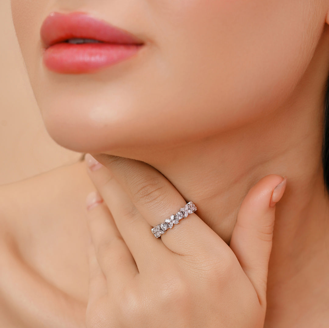 2.30 CTW Round And Marquise Lab-Grown Diamond Eternity Wedding Band Ring in 14K White Gold – IGI Certified