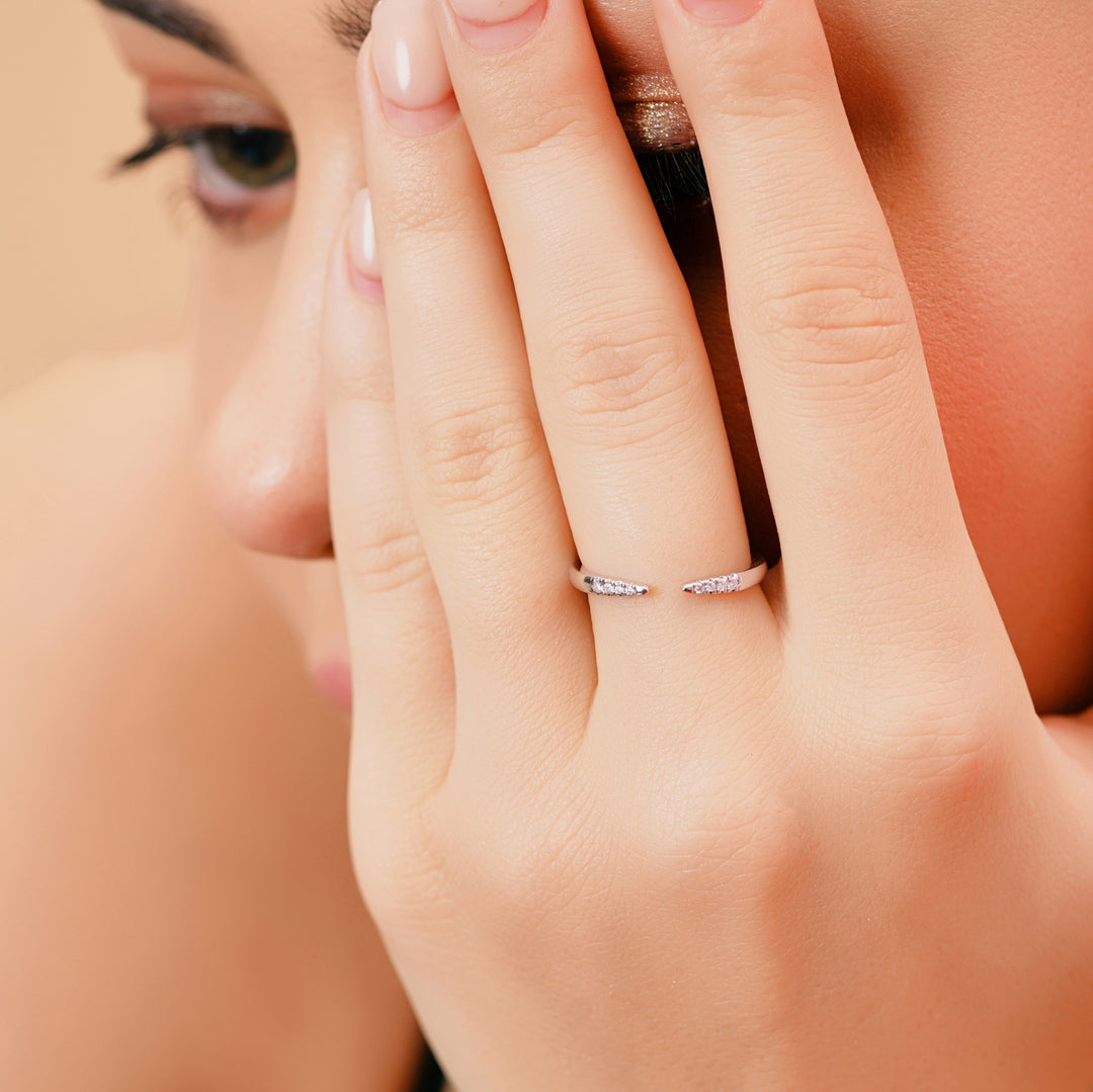 0.06 CTW Round Lab-Grown Diamond Open Wedding Band Ring in 14K White Gold – IGI Certified