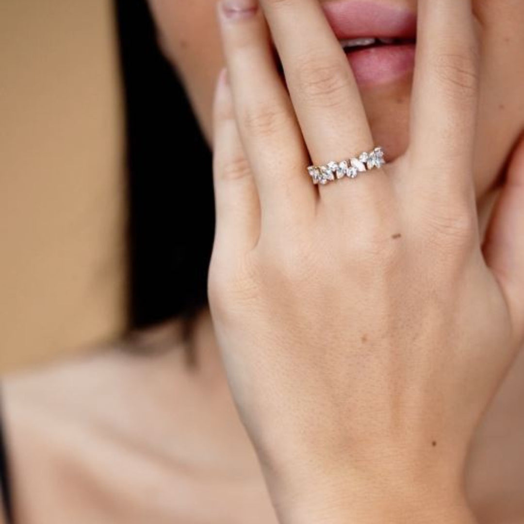 1.13 CTW Marquise And Round Lab-Grown Diamond Half Eternity Ring in 14K Yellow Gold – IGI Certified