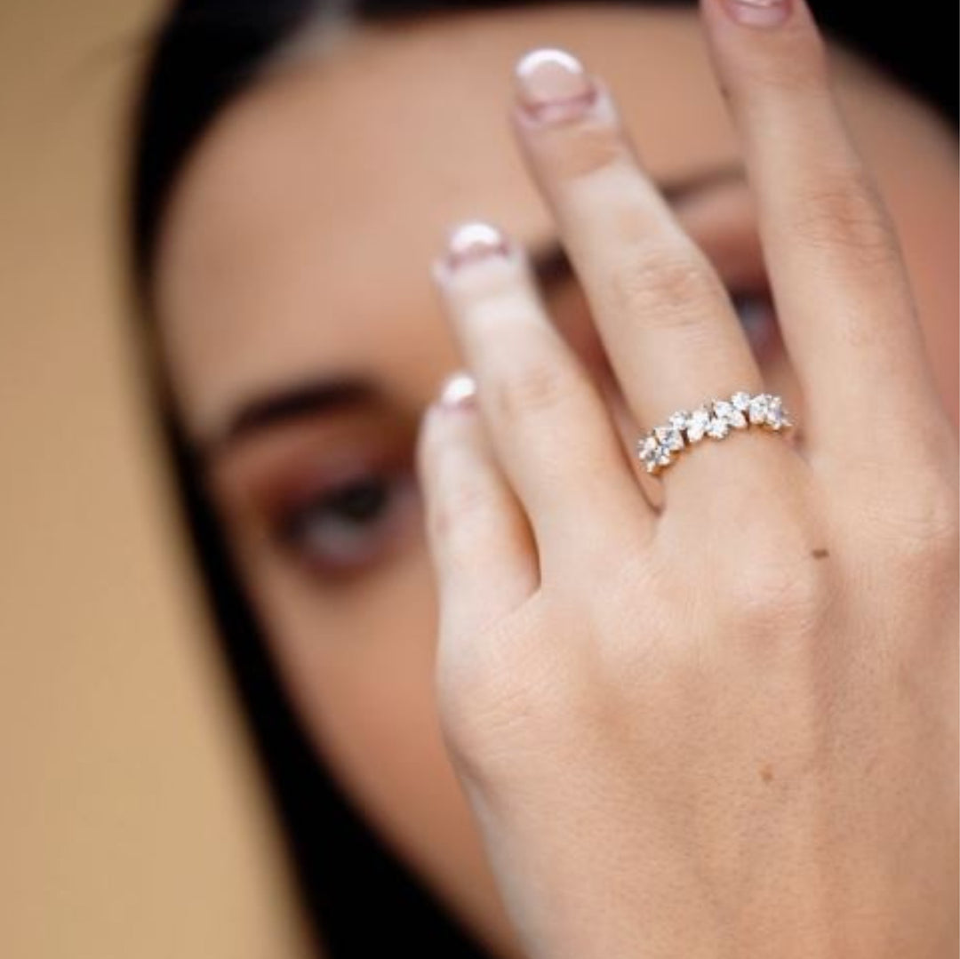 1.13 CTW Marquise And Round Lab-Grown Diamond Half Eternity Ring in 14K Yellow Gold – IGI Certified