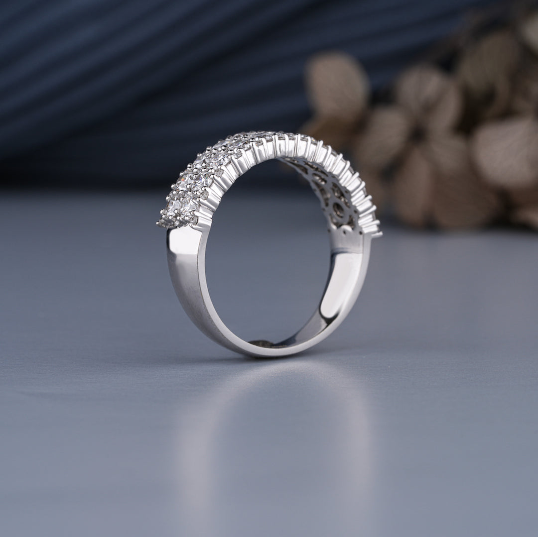 18K White Gold Two Row Lab Diamond Half Eternity Wedding Band Ring