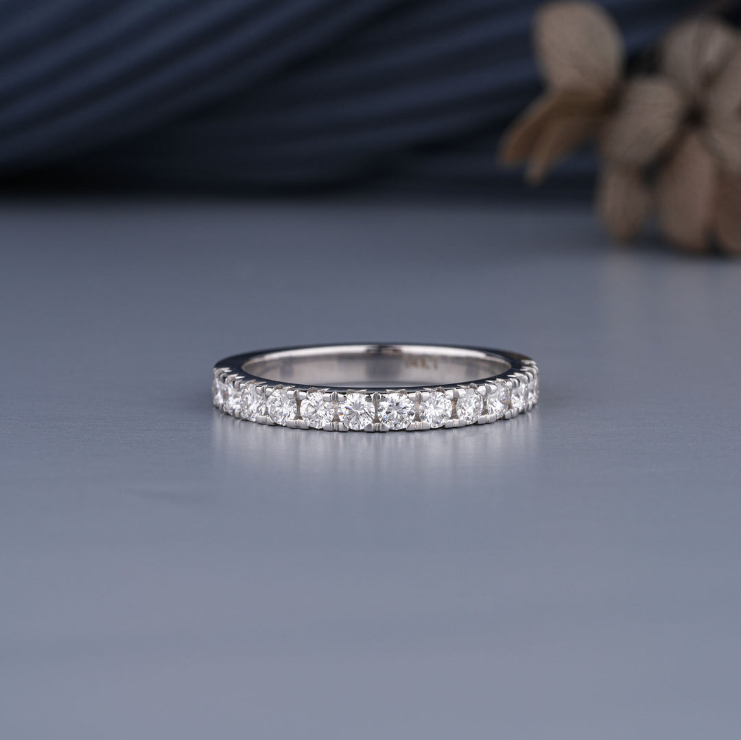 10K White Gold Round Cut Diamond French Pave Half Eternity Ring