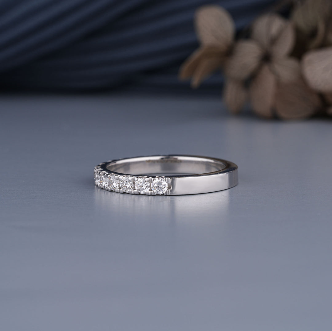 10K White Gold Round Cut Diamond French Pave Half Eternity Ring