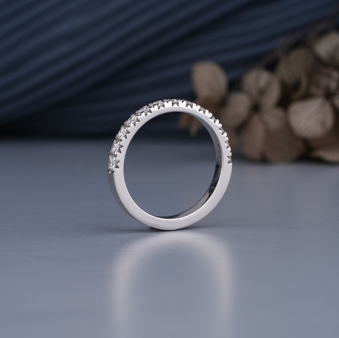 10K White Gold Round Cut Diamond French Pave Half Eternity Ring