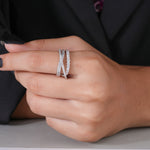 Load image into Gallery viewer, 14K White Gold Round Cut Diamond Three Row Half Eternity Wedding Band Ring
