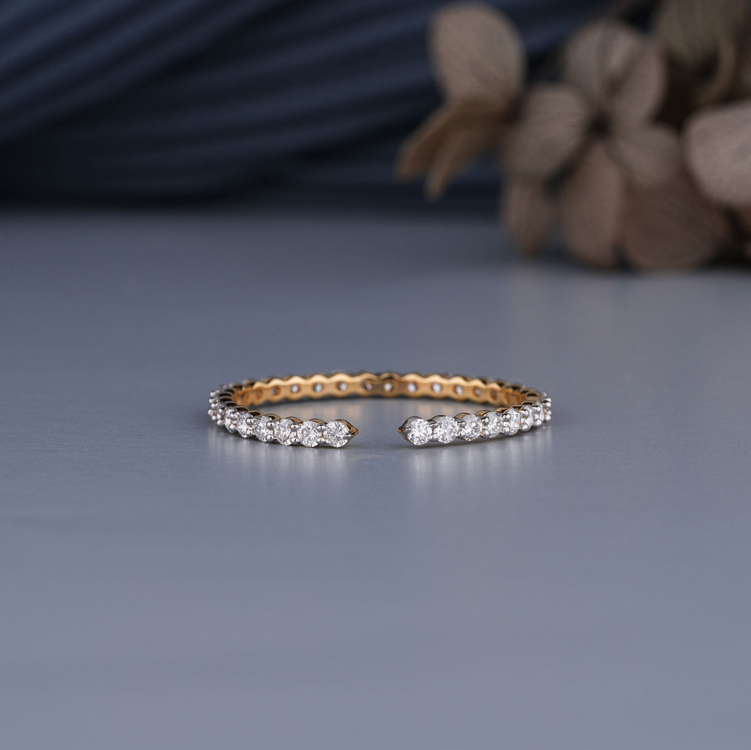 14K Yellow Gold Round Cut Diamond Half Coverage Ring