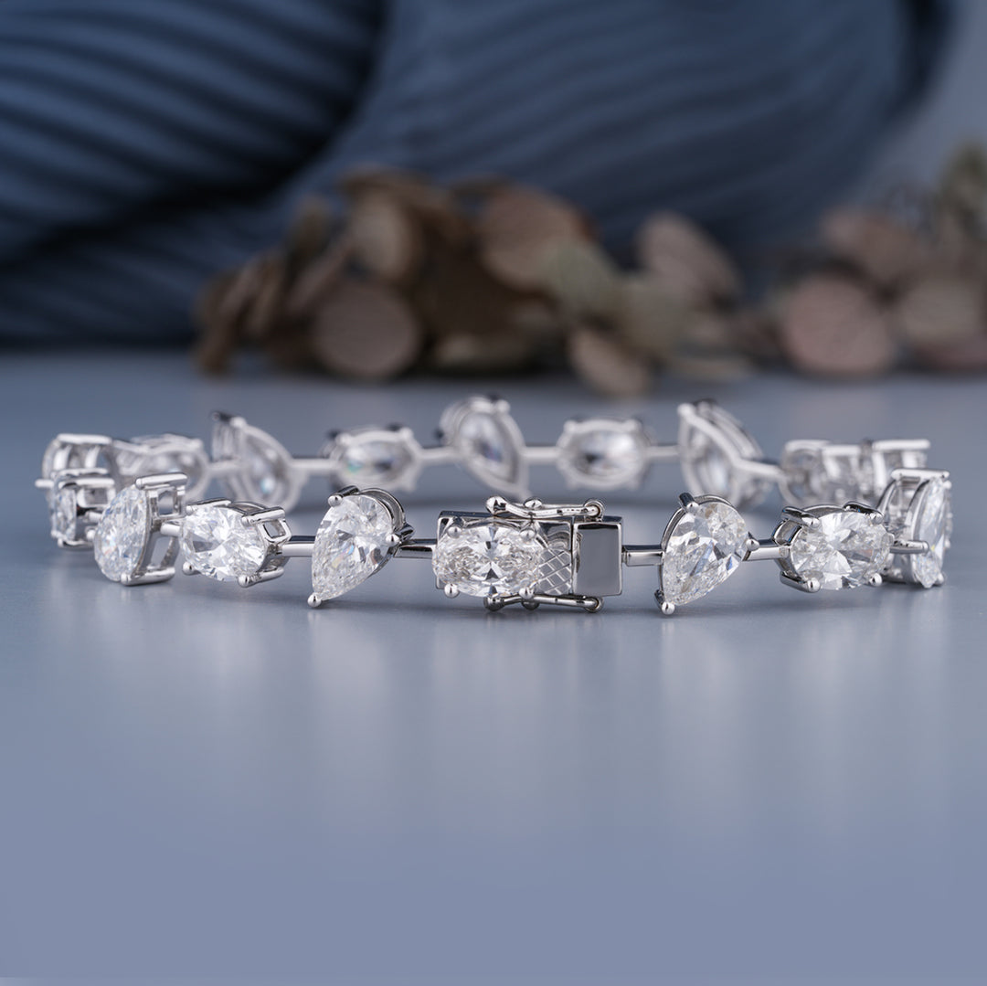 6.53 CTW Pear And Oval Lab-Grown Diamond Tennis Bracelet in 14K White Gold – IGI Certified