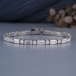 Load image into Gallery viewer, 10K White Gold Baguette And Round Cut Lab Diamond Tennis Bracelet
