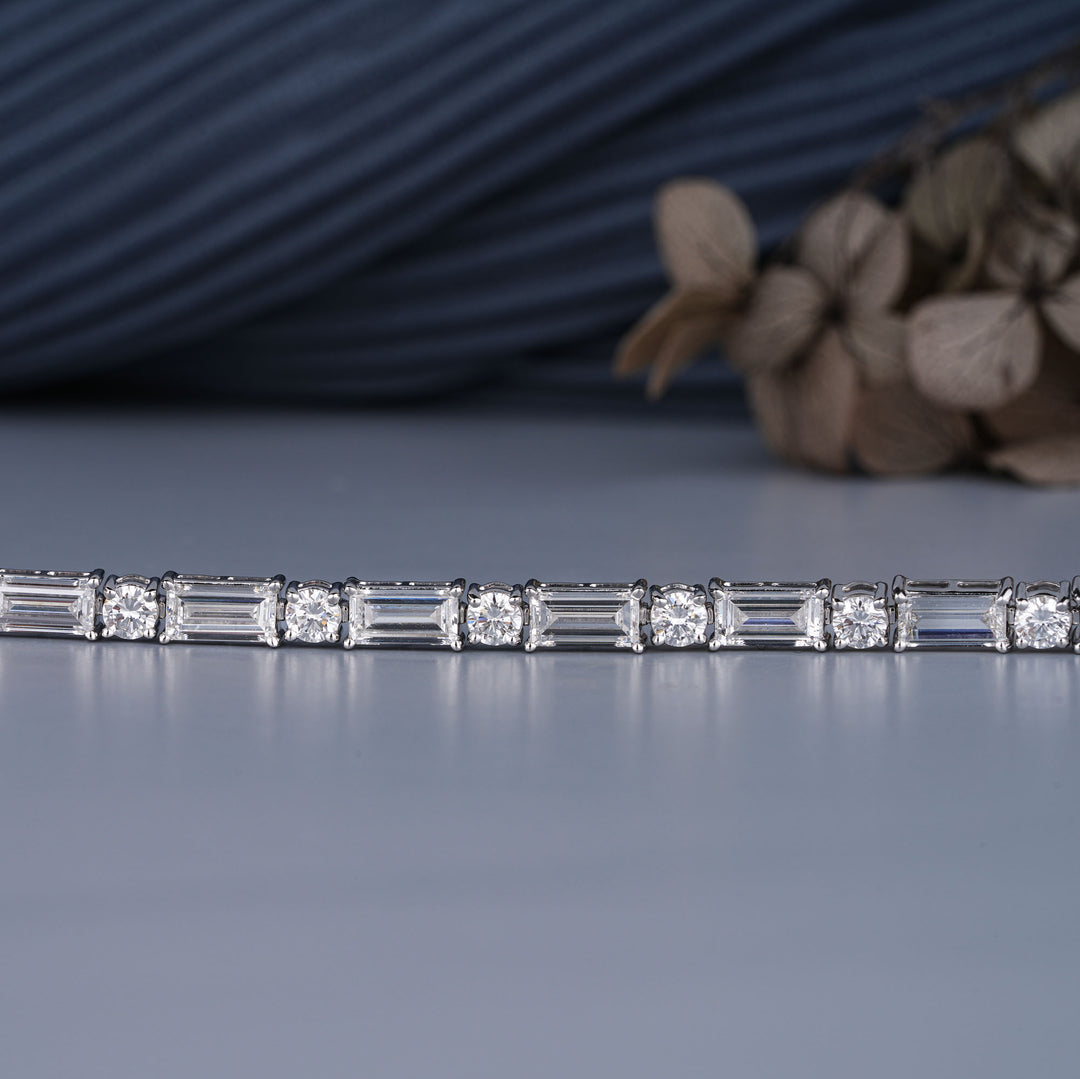 7.52 CTW Round And Emerald Lab-Grown Diamond Tennis Bracelet in 14K White Gold – IGI Certified