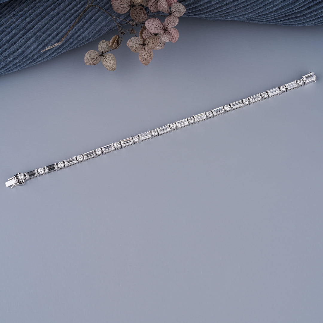 7.52 CTW Round And Emerald Lab-Grown Diamond Tennis Bracelet in 14K White Gold – IGI Certified