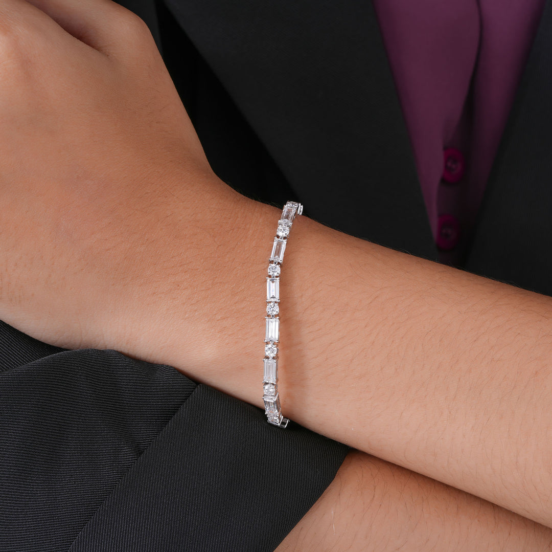 7.52 CTW Round And Emerald Lab-Grown Diamond Tennis Bracelet in 14K White Gold – IGI Certified