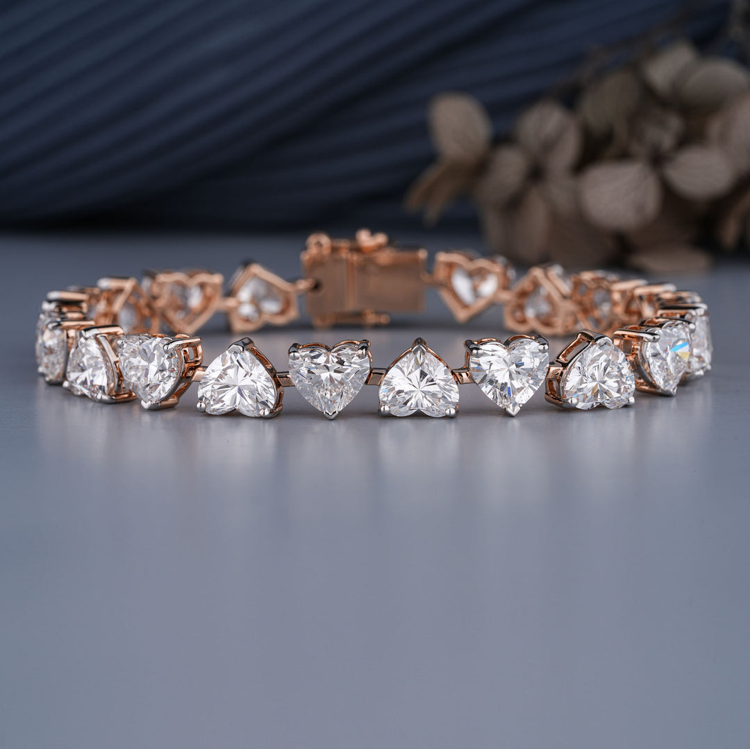 18K Rose Gold Heart Cut Diamond Tennis Bracelet