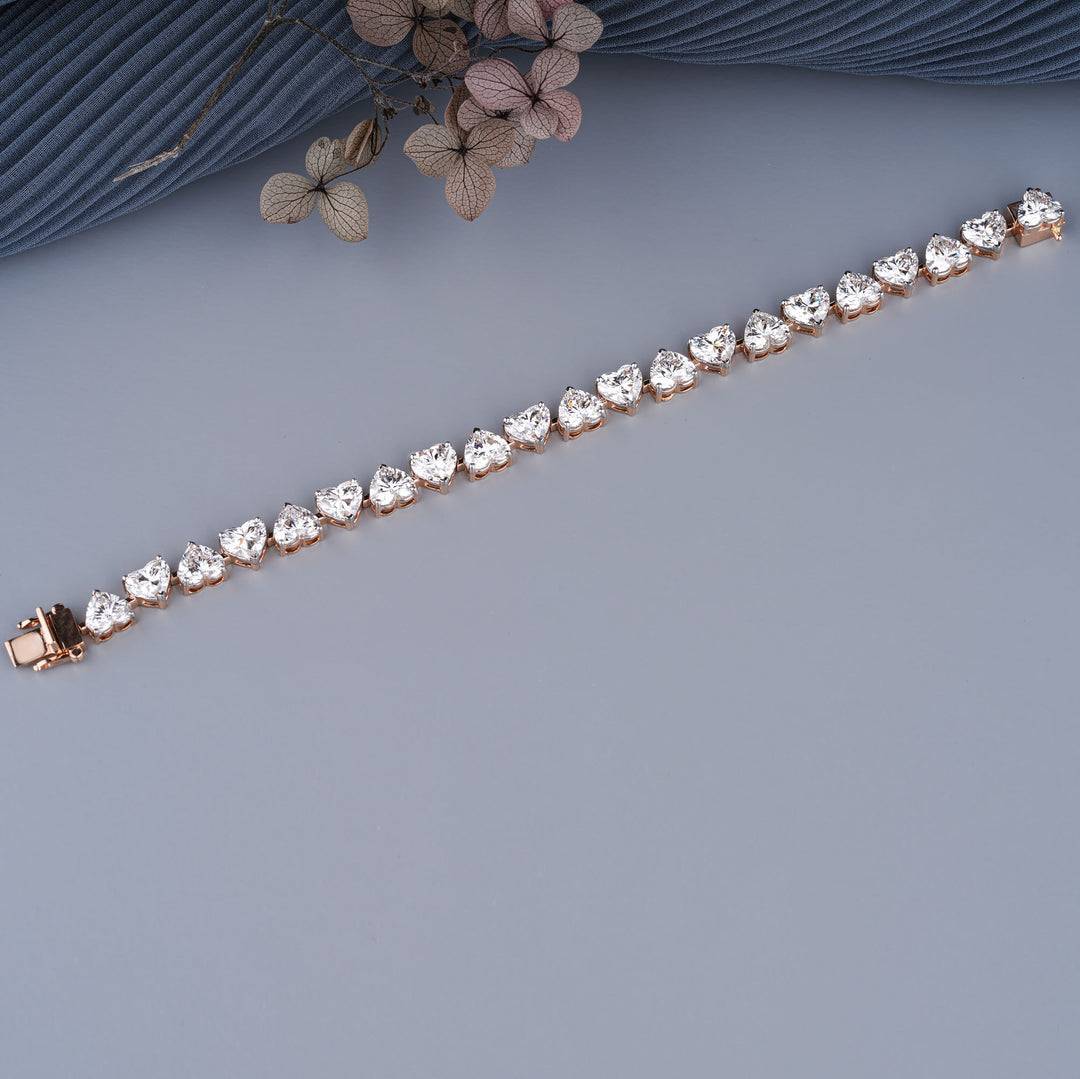 14K Rose Gold Heart Cut Diamond Tennis Bracelet