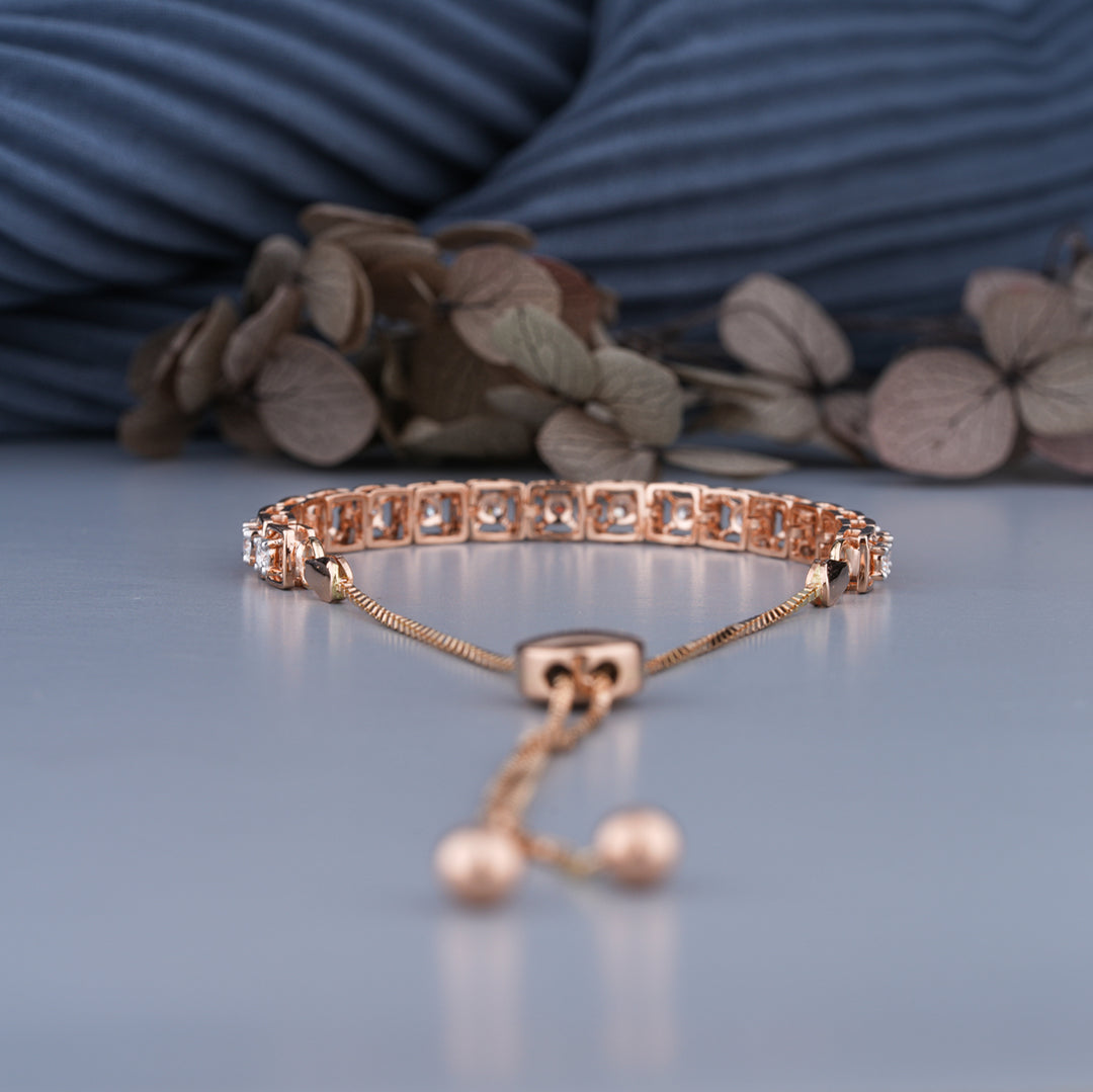 18K Rose Gold Round Cut Diamond Squared Bracelet