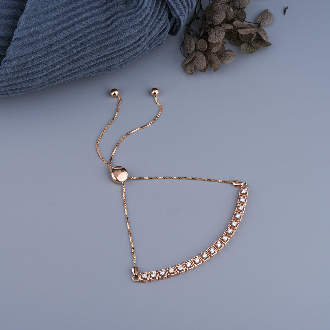 10K Rose Gold Round Cut Diamond Squared Bracelet