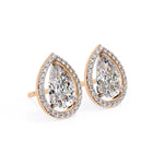 Load image into Gallery viewer, 18K Gold Pear And Round Cut Diamond Halo Earrings
