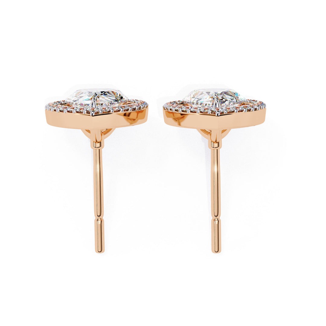 18K Gold Pear And Round Cut Diamond Halo Earrings
