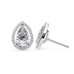 Load image into Gallery viewer, 18K Gold Pear And Round Cut Diamond Halo Earrings
