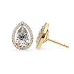 Load image into Gallery viewer, 10K Gold Pear And Round Cut Diamond Halo Earrings
