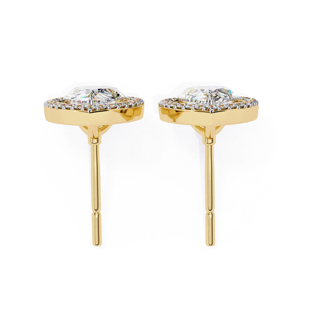 10K Gold Pear And Round Cut Diamond Halo Earrings