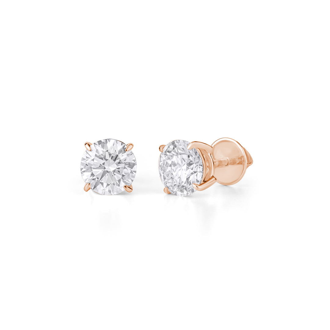 14K Gold Classic Round Brilliant Cut Diamond Stud Earrings