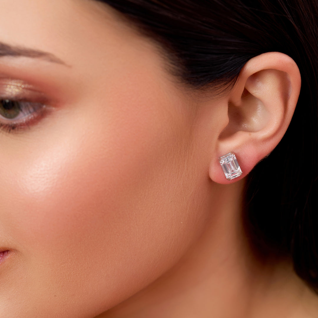 6.02 CTW Emerald Lab-Grown Diamond Stud Earrings in 14K White Gold – IGI Certified