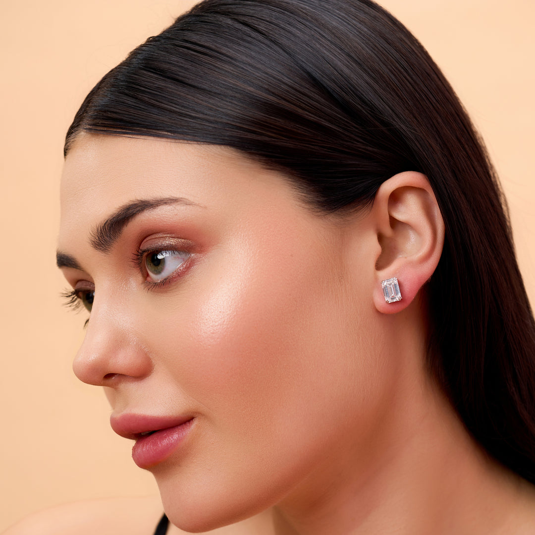 10K Gold Emerald Cut Diamond Stud Earrings