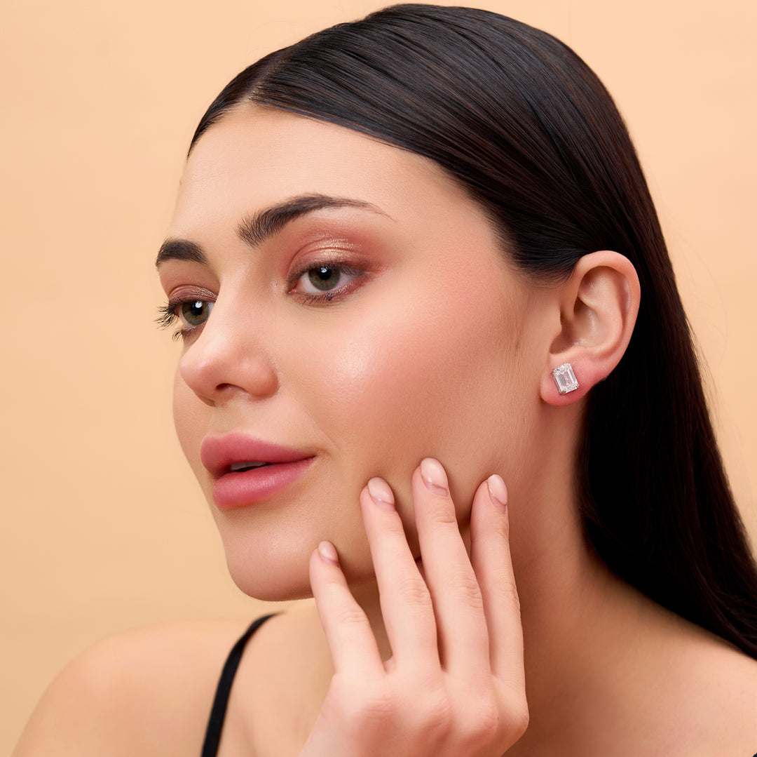 10K Gold Emerald Cut Diamond Stud Earrings