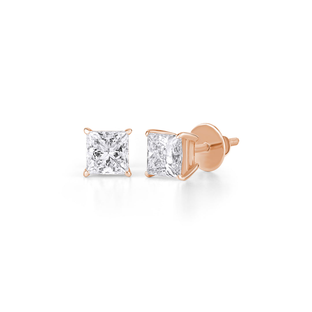 10K Gold Princess Cut Diamond Stud Earrings