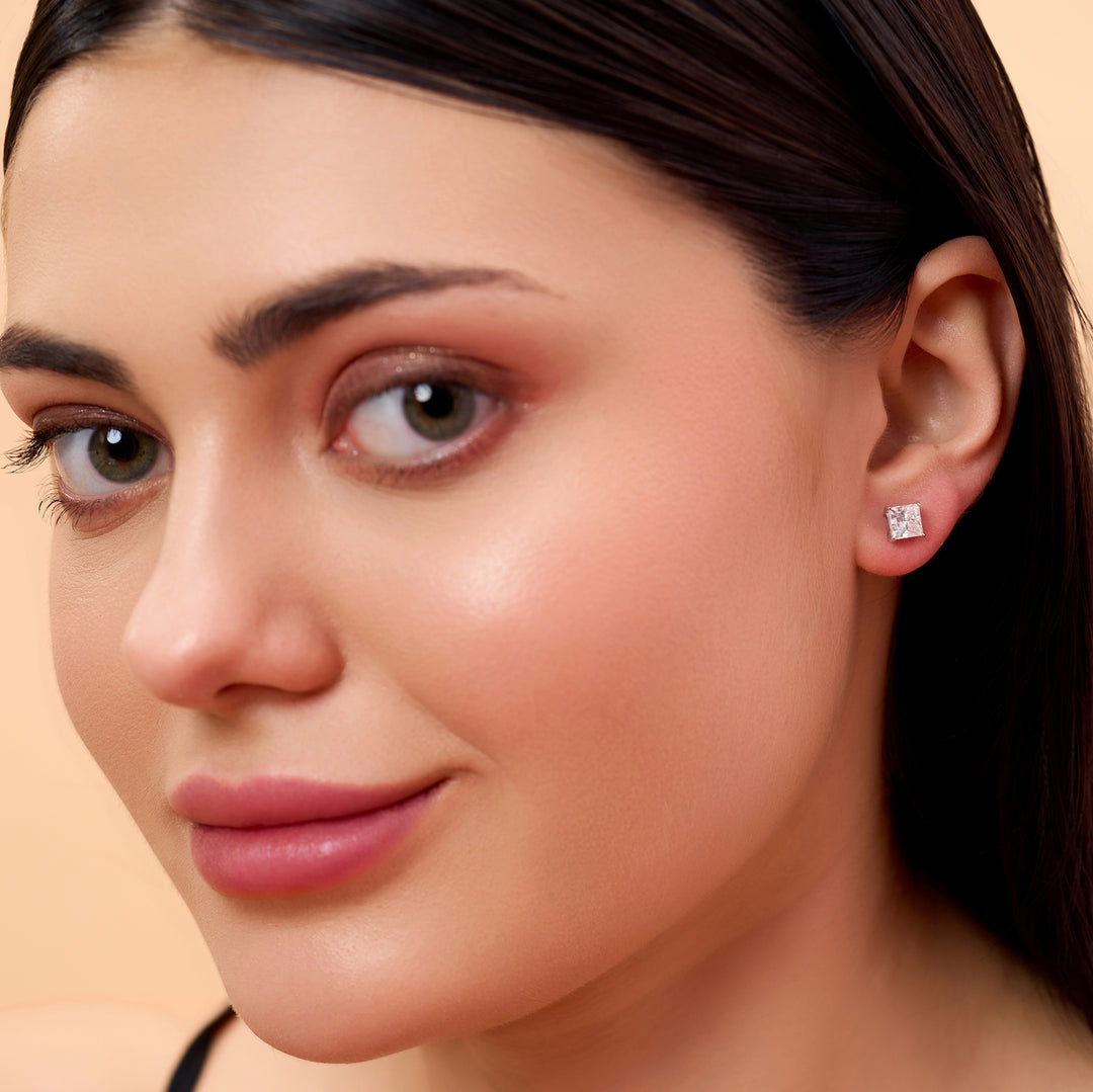10K Gold Princess Cut Diamond Stud Earrings