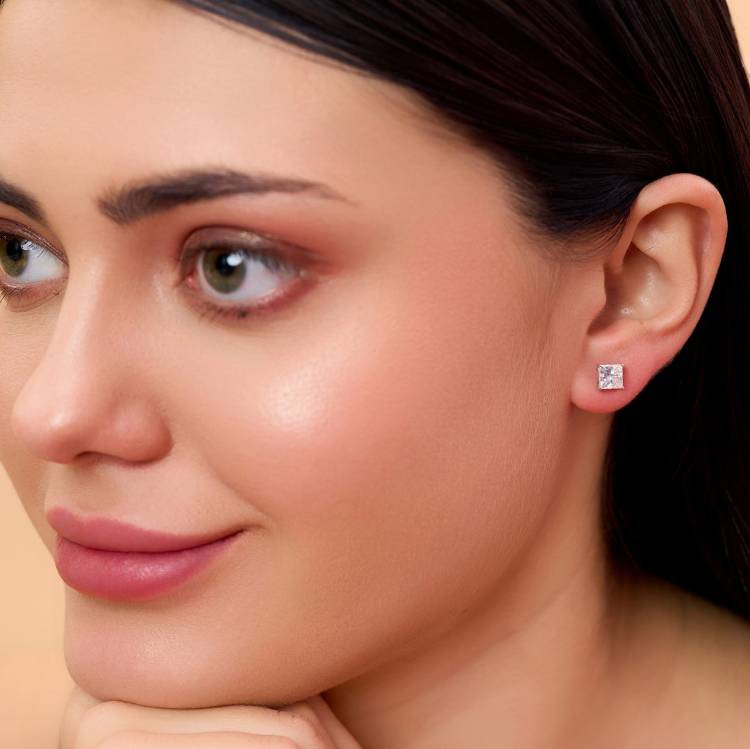 10K Gold Princess Cut Diamond Stud Earrings