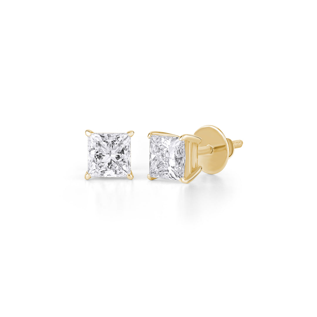 10K Gold Princess Cut Diamond Stud Earrings