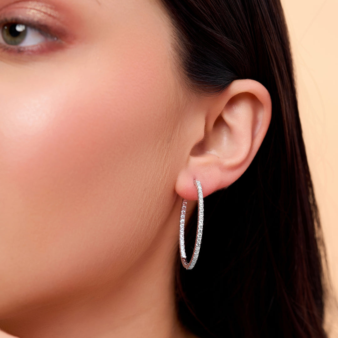 4.34 CTW Inside & Outside Hoop Lab-Grown Diamond Earrings in 14K White Gold – IGI Certified