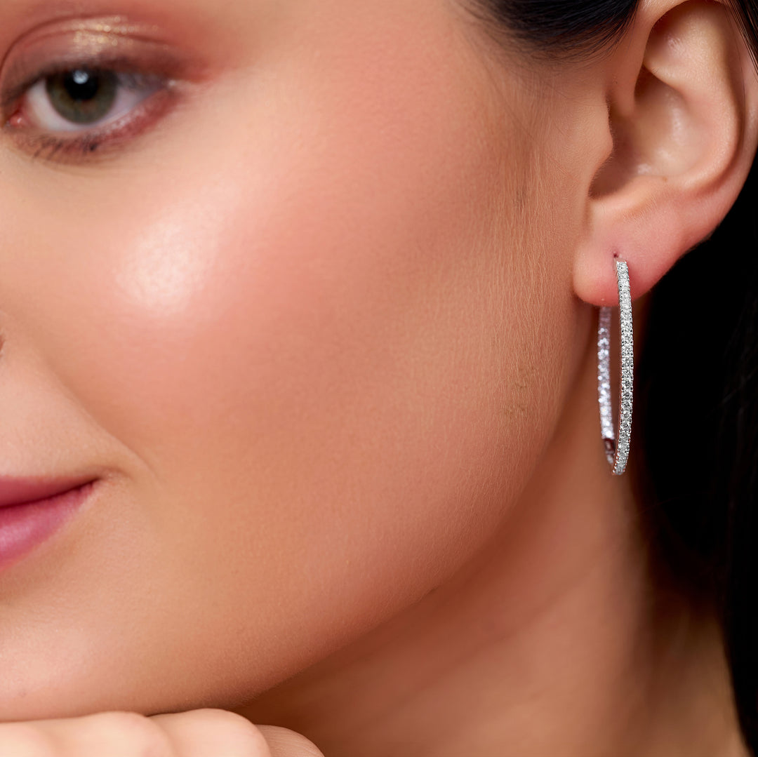 4.34 CTW Inside & Outside Hoop Lab-Grown Diamond Earrings in 14K White Gold – IGI Certified