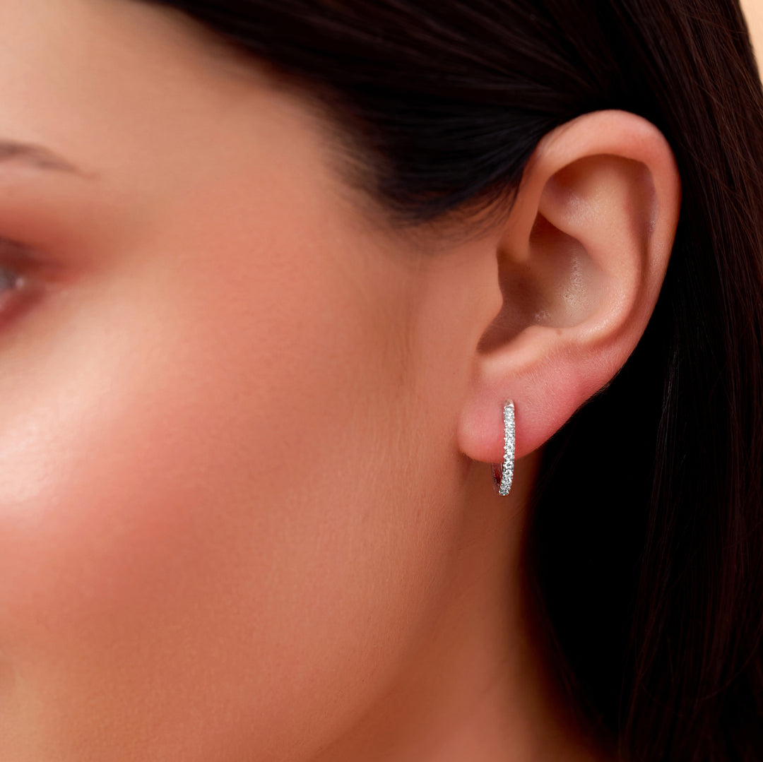 10K Gold Round Cut Diamond Hoop Earrings