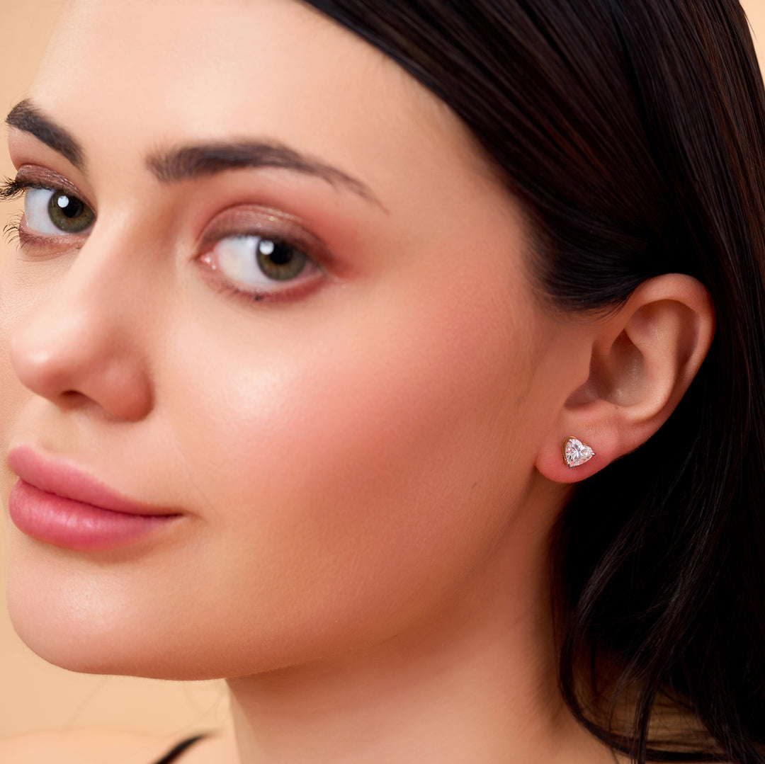 10K Gold Heart Shaped Diamond Stud Earrings