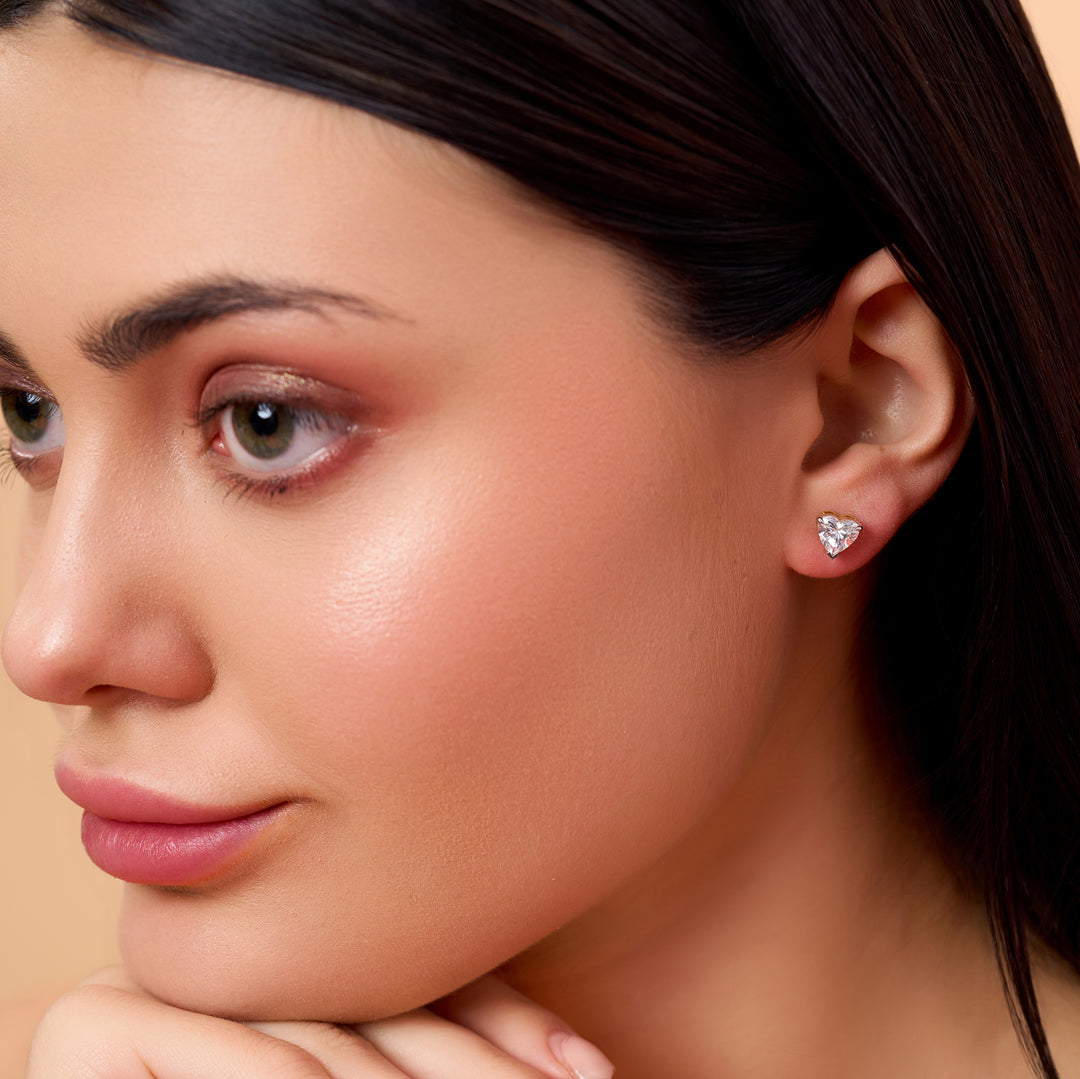 10K Gold Heart Shaped Diamond Stud Earrings