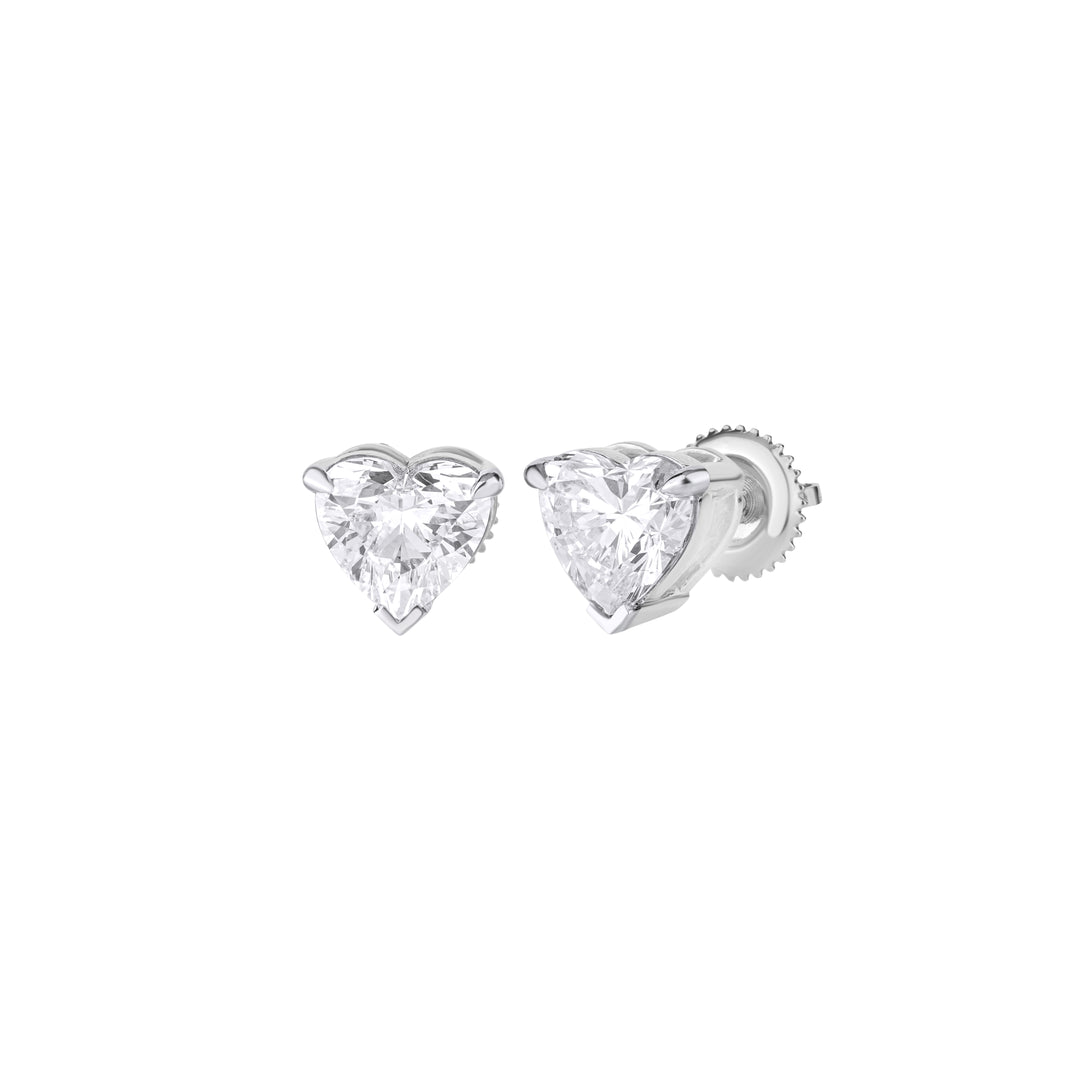 2.10 CTW Heart Lab-Grown Diamond Stud Earrings in 14K White Gold – IGI Certified