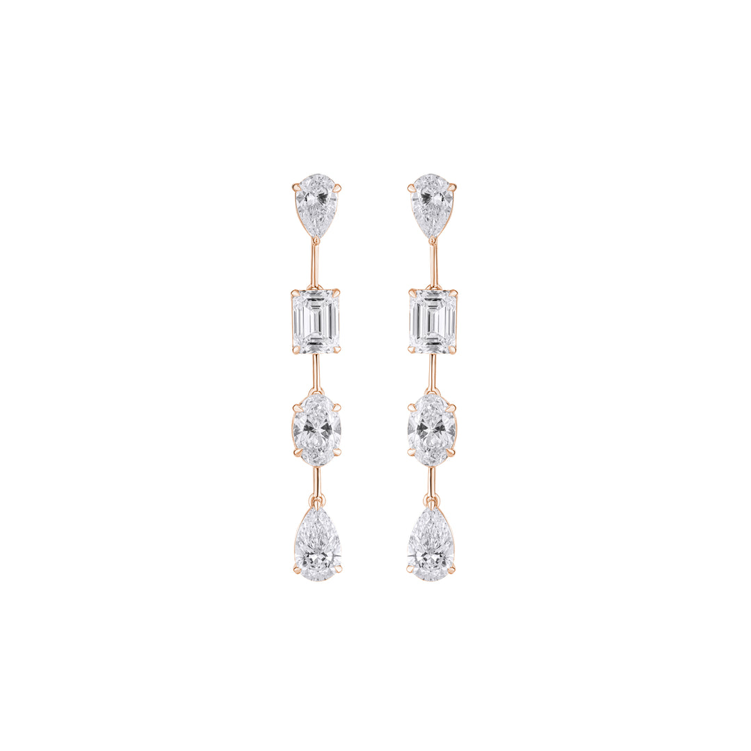 10K Gold Multi Shape Drop Diamond Earrings