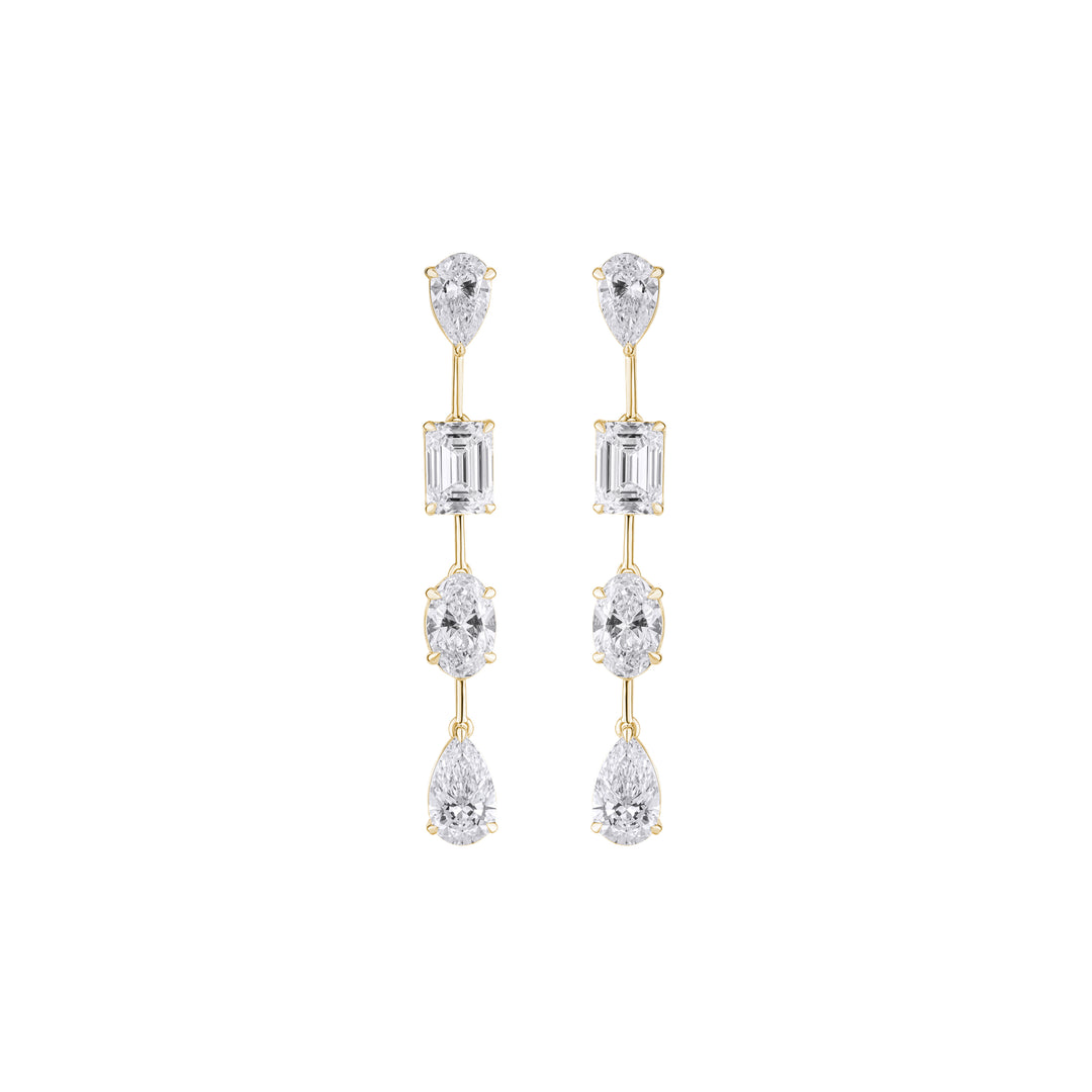 18K Gold Multi Shape Drop Diamond Earrings