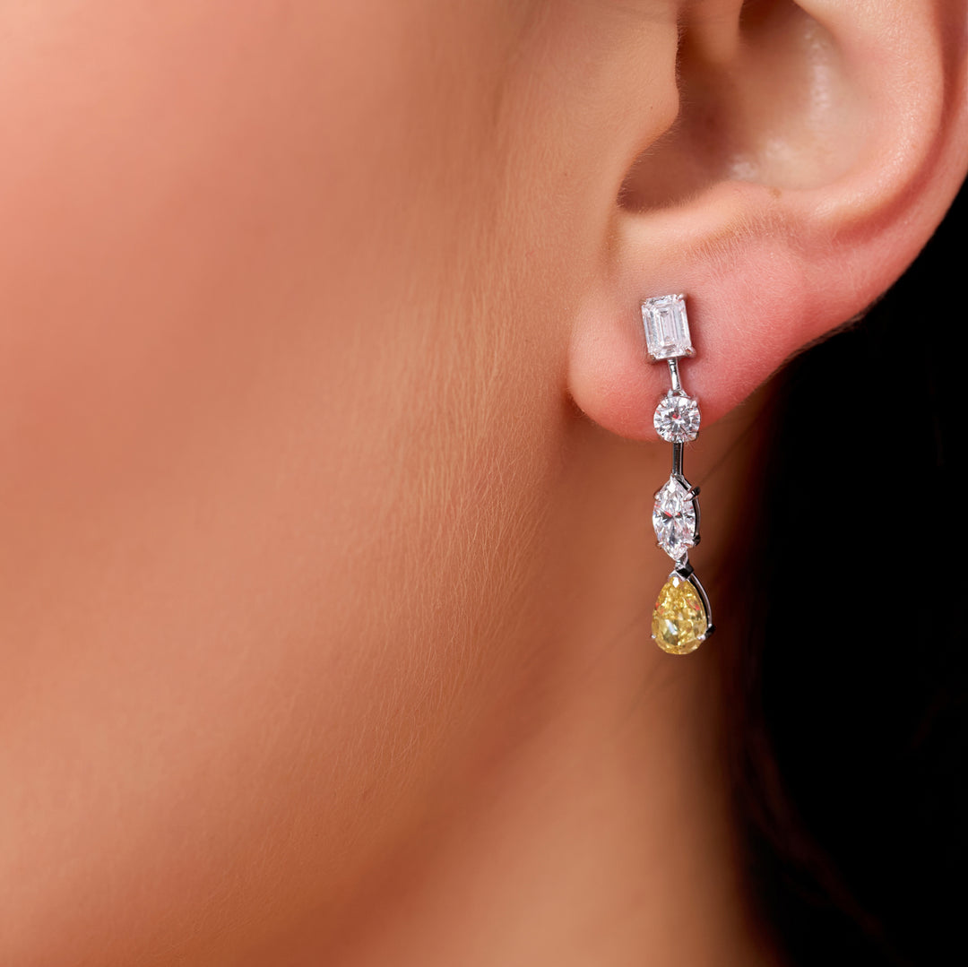 10K Gold Lily Long Drop Diamond Earrings