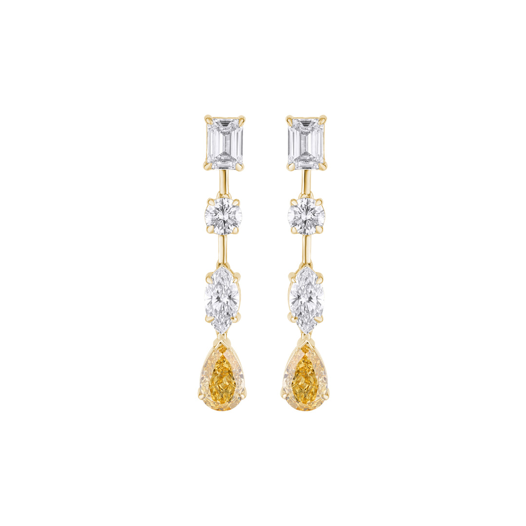 18K Gold Lily Long Drop Diamond Earrings