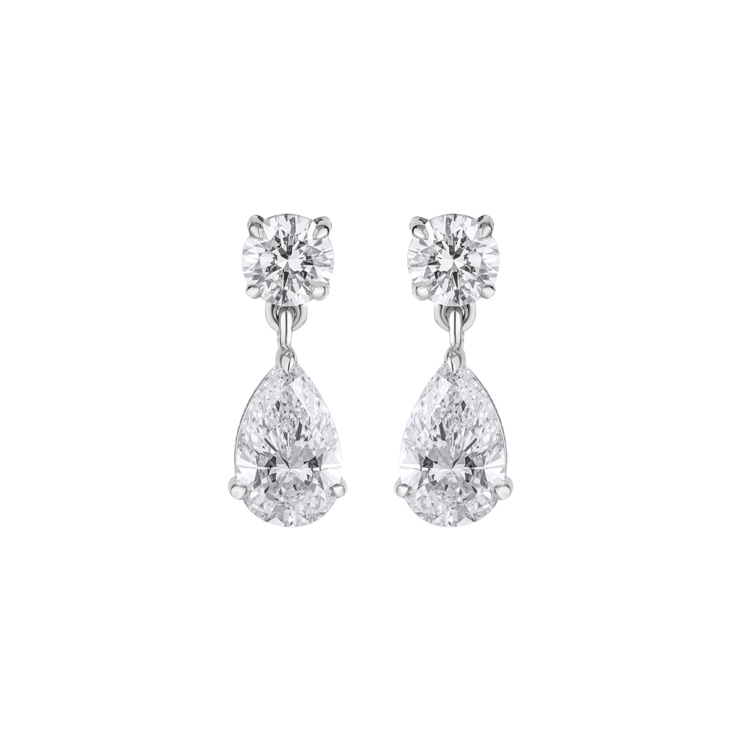 14K Gold Aria Pear & Round Cut Diamond Drop Earrings