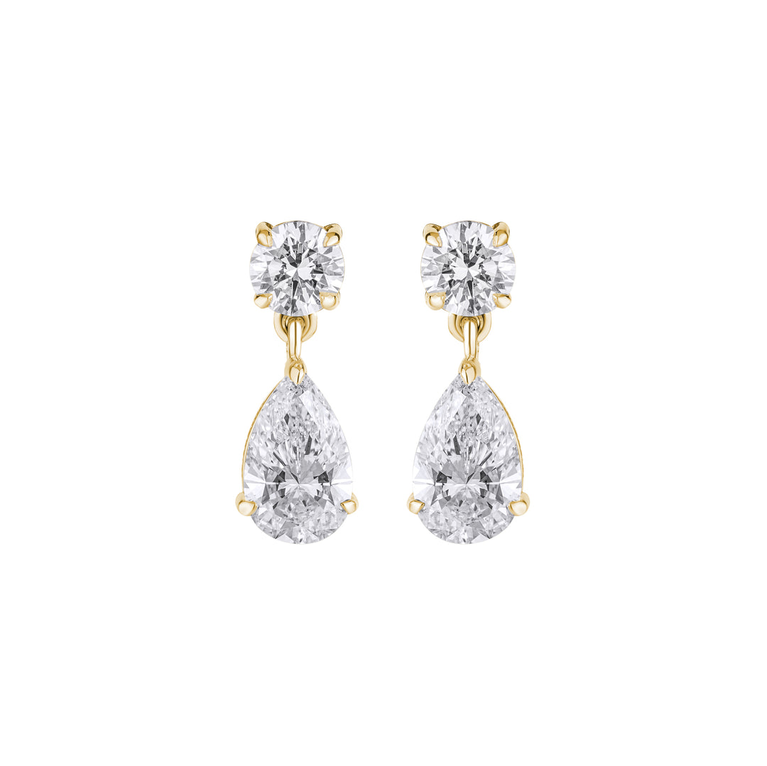 10K Gold Aria Pear & Round Cut Diamond Drop Earrings