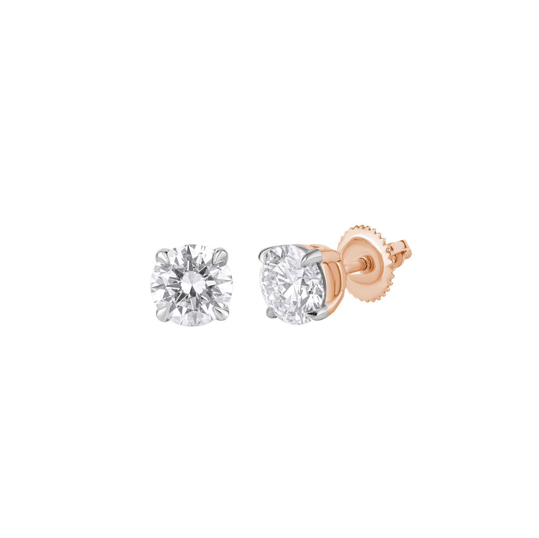10K Gold Round Diamond Four Prong Stud Earrings