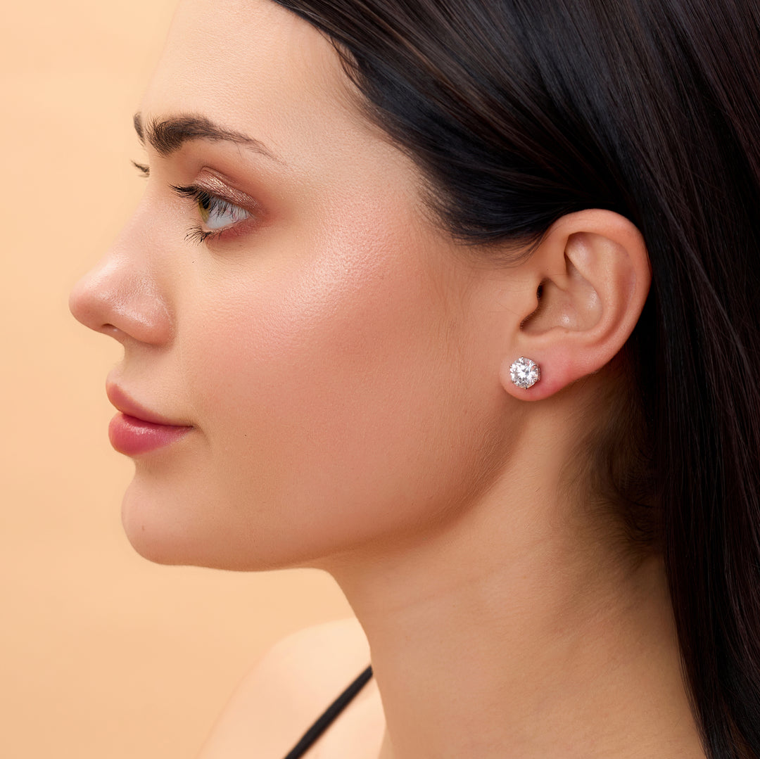 10K Gold Round Diamond Six Prong Stud Earrings