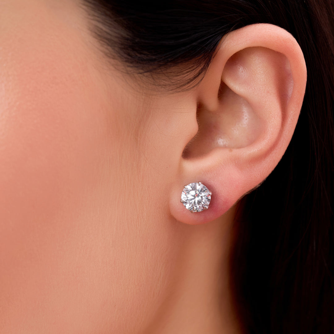 10K Gold Round Diamond Six Prong Stud Earrings